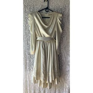 Vtg GENETPELSONE Cream/Ivory Embroidered Floral Dress Womens‎ Cocktail Wedding